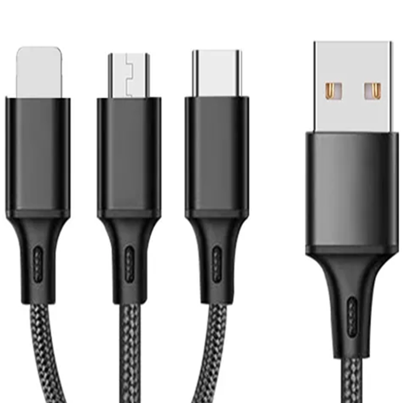 Nylon Braided Aluminum Alloy 3 In 1 USB Charging Cable