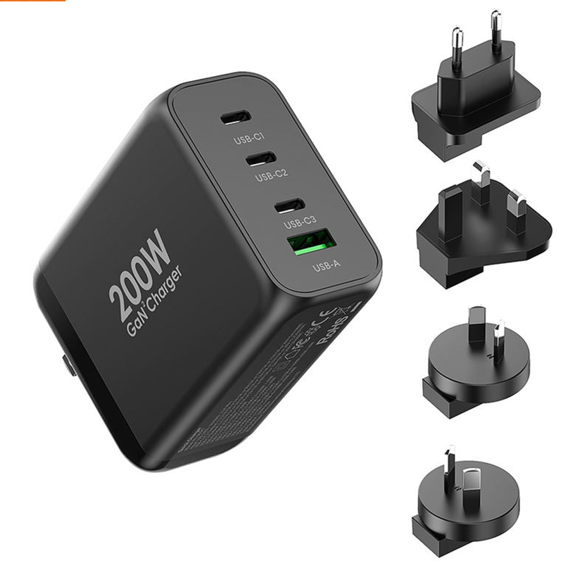 200W GaN Charger 3PD+AC USB  Charger USB-C Type-C Fast Charging Mobile Charger USA UK EU AU JP