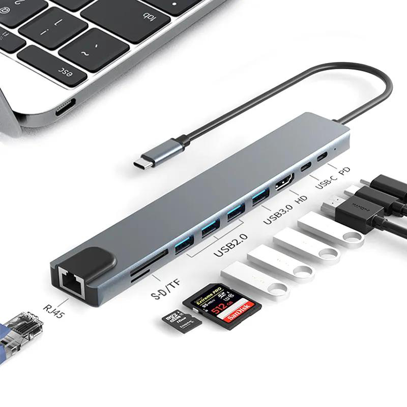 10 in1 Type C USB-C  USB Hub Multiport Dock Station with PD100W USB-C C HDMI SD TF RJ45 USB3.0 USB2.0