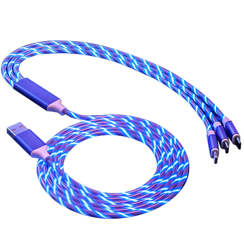 3 in1 LED Flowing Light Charging Cable Cellphone Fast Micro USB Cable Charger Data Cable Line