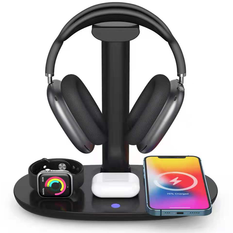 3 In 1 15w Fast Charge Wireless Charger Stand Holder Earphone Headset Qi Wireless Charging Multi-function Station  For Phone Watch Headphone